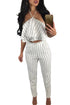 Sexy White Striped Ruffle Top and Pant Set
